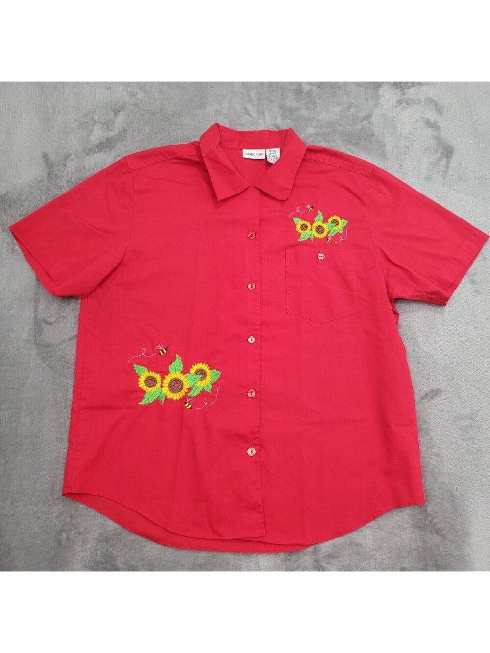 Vintage Cabin Creek Shirt Womens L Petite Short Sleeve Button Cottage Granny RV